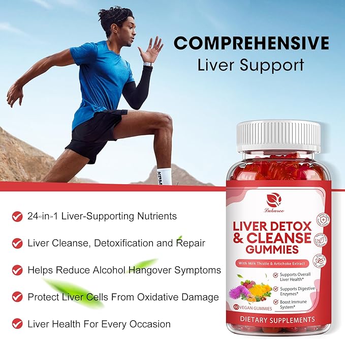 Liver Cleanse Detox & Repair Gummies - 24 Potent Herb w/3000MG Milk Thistle Silymarin, Dandelion, Artichoke Extract & Elderberry - No Sugar, Raspberry Flavor - 180 Count