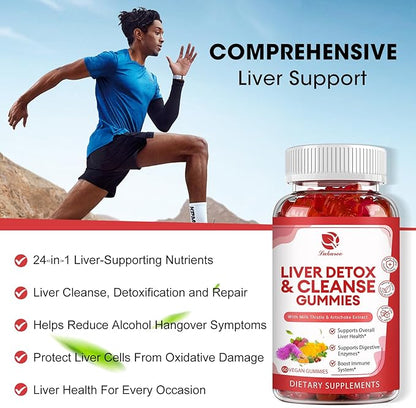 Liver Cleanse Detox & Repair Gummies - 24 Potent Herb w/3000MG Milk Thistle Silymarin, Dandelion, Artichoke Extract & Elderberry - No Sugar, Raspberry Flavor - 180 Count