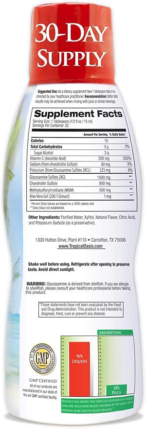 Tropical Oasis Premium Liquid Glucosamine Chondroitin 16 Fl