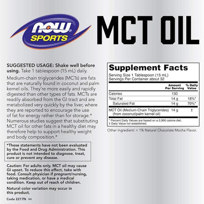 NOW Sports Nutrition, MCT (Medium-chain triglycerides) Oil, Chocolate Mocha, 16-Ounce