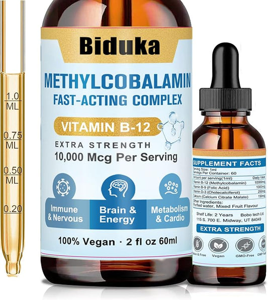 10,000mcg Vitamin B12 Sublingual Liquid Drops, D3, B9(Folic B9(Folic Acid),