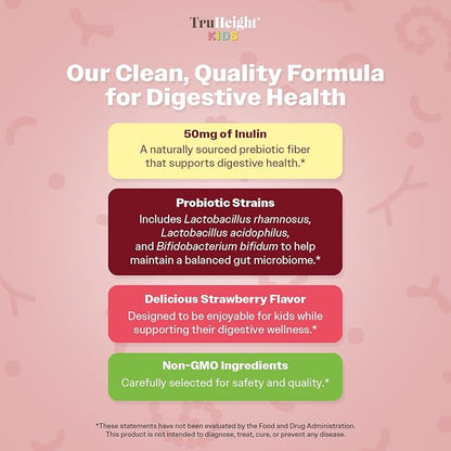 TruHeight Kids Prebiotic & Probiotic Gummies Ages 2+ (Strawberry Flavor) Toddlers & Kids All Natural Supplement for Digestive Health - Endorsed by Pediatricians - Gut & Immune Support, Vegan Vitamins