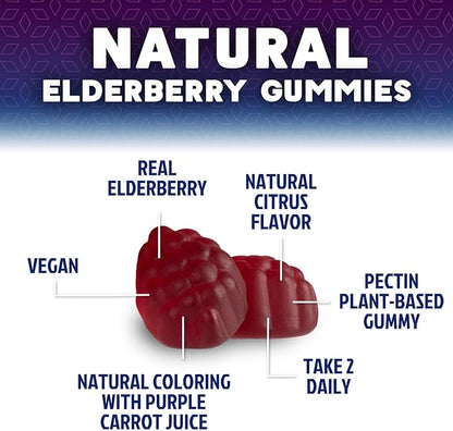 Immune Support Gummies - Powerful Sambucus Elderberry Gummies with Elderberry Extract, Zinc & Vitamin C Gummy, Max Potency Natural Vegan Immune Support Supplement for Adults & Children - 120 Gummies