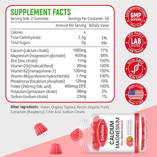 Sugar Free Calcium Gummies for Women D3 & K2, Calcium 120 Count