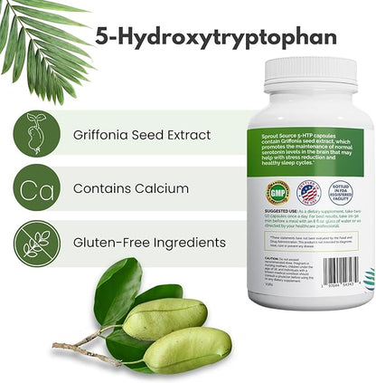 5-HTP Supplement 200mg Capsules (5-Hydroxytryptophan) 90 Count