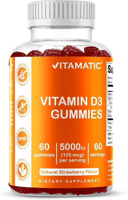 Vitamatic Vitamin D3 Gummies – 5000 IU Per Gummy – 60 Gummies