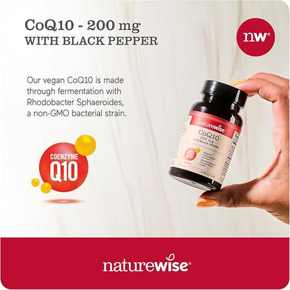 NatureWise CoQ10 200mg Softgels, High Absorption CoQ10 with 200 Softgels[200-Day Softgels[200-Day Supply]