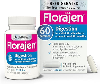 Florajen Digestion Probiotics (Refrigerated) - Advanced Gas & Bloat Supplement with Lactobacillus, Supports Gut Health, Unbloat & Good Flora, Adult Daily Probiotics for Constipation, 60 Count