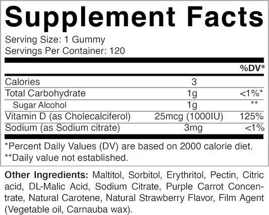 Vitamatic Sugar Free Vitamin D3-120 Pectin 120 Servings (1000 IU)