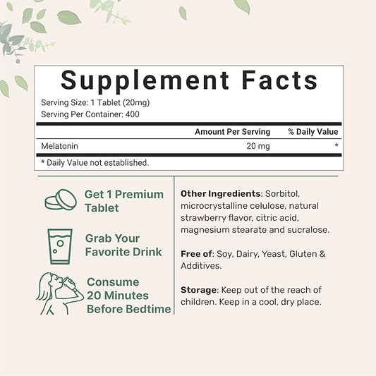 Micro Ingredients Melatonin 20mg Tablets, 400