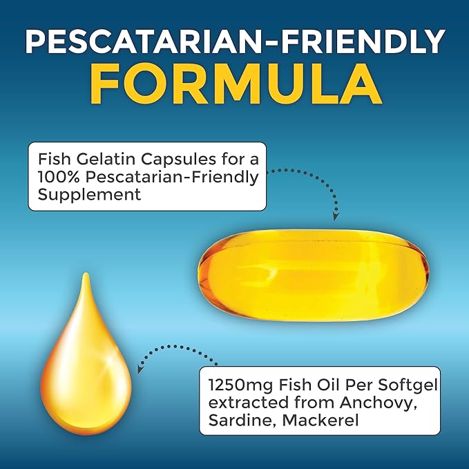 Viva Naturals Triple Strength Fish Oil 3 Supplement 2500 mg 3 Fatty 90 Pescatarian-Friendly