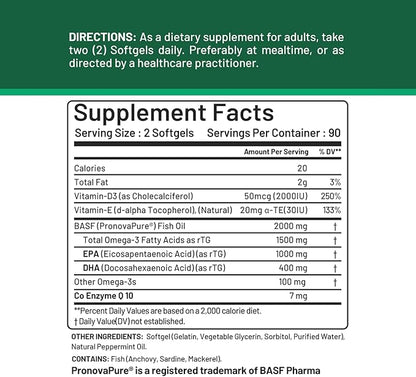 rTG Omega 3 Norwegian Fish Oil CoQ10 Dietary 2000 mg 3, 180 180 Softgels