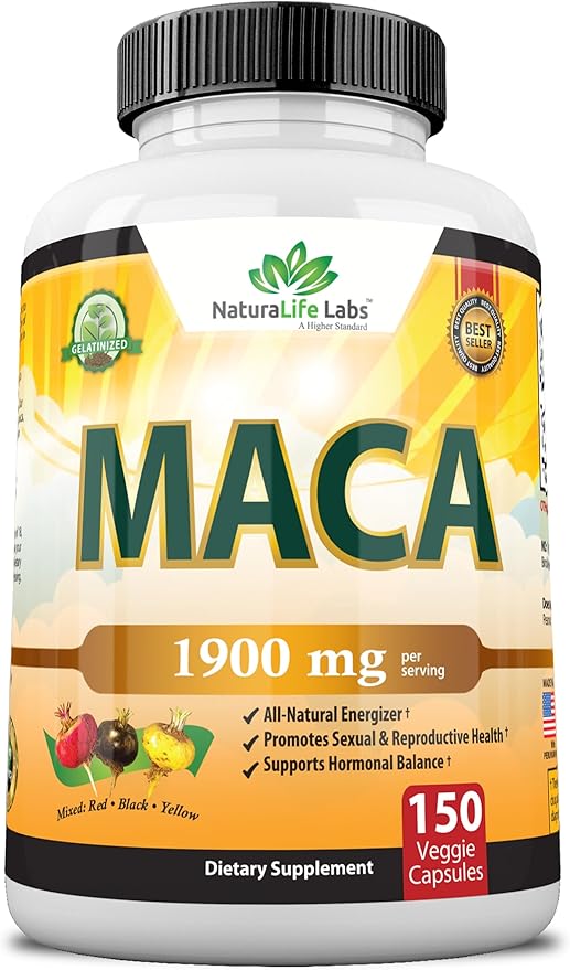 Organic Maca Root Black, Red, Yellow 1900 MG 150 Vegan 100% Pure