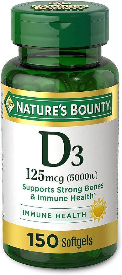 Nature's Bounty Vitamin D3, Immune and 5000IU, Rapid 150 Ct