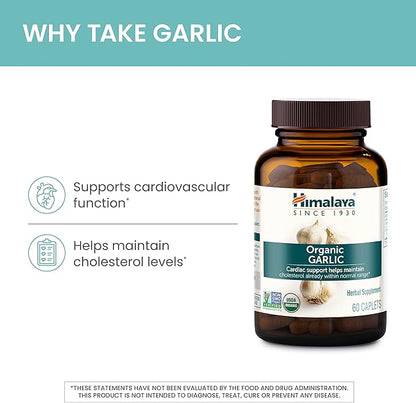 Himalaya Organic Garlic, For Lipid Metabolism 1,400 mg, 60 Caplets, 1 Month 2 Pack