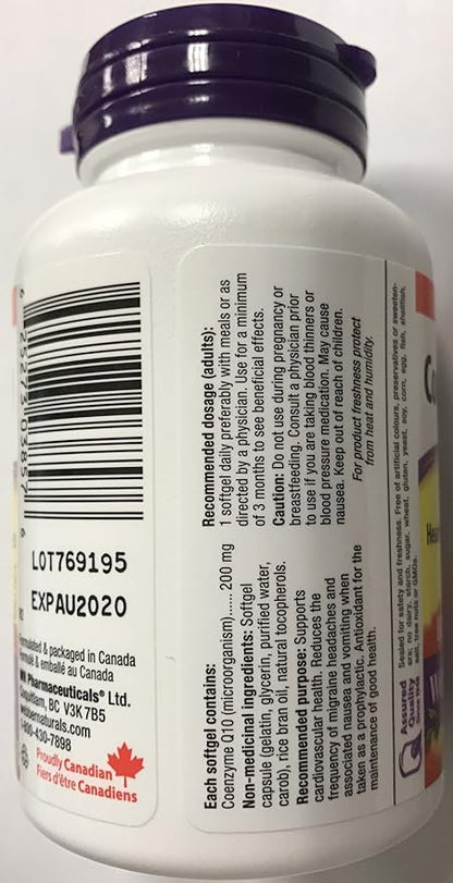 Webber Naturals Coenzyme Q10 200 mg, 60 softgels