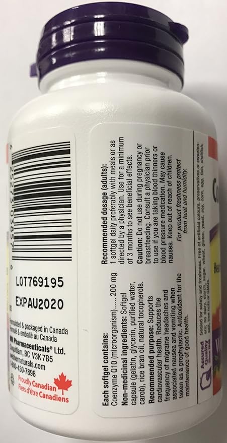 Webber Naturals Coenzyme Q10 200 mg, 60 softgels