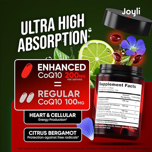 High Absorption CoQ10 200MG Q10, 200mg 200mg Softgels 10 Supplement CoQ10 200 200 mg
