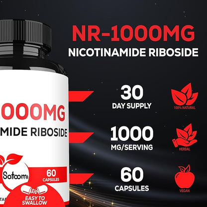 1000mg NAD Supplement with Nicotinamide Riboside NR - Cellular Support, Aging Health, Overall Wellness - 60 Count Supply for 30 Days
