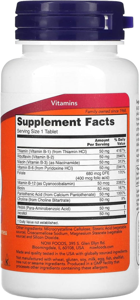NOW Supplements, Vitamin B-50 mg, Energy 100 Tablets