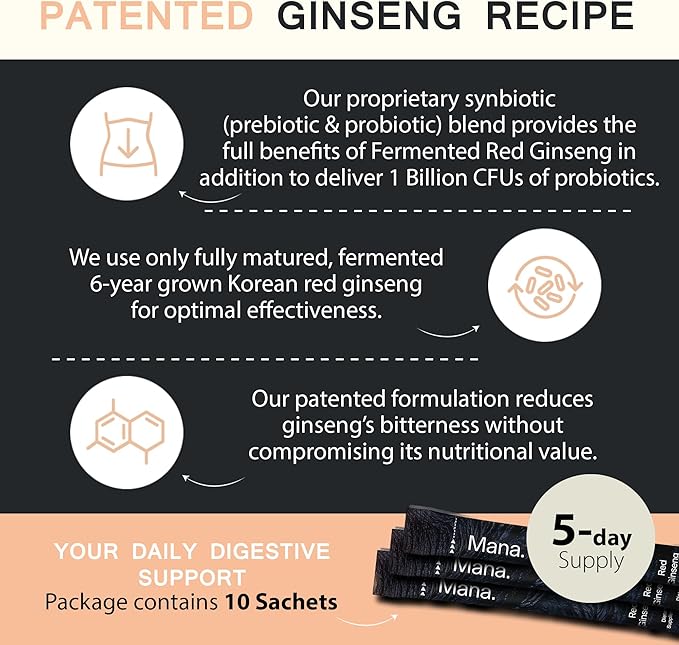 Mana Fermented Korean Red Ginseng Supplement 10 Count