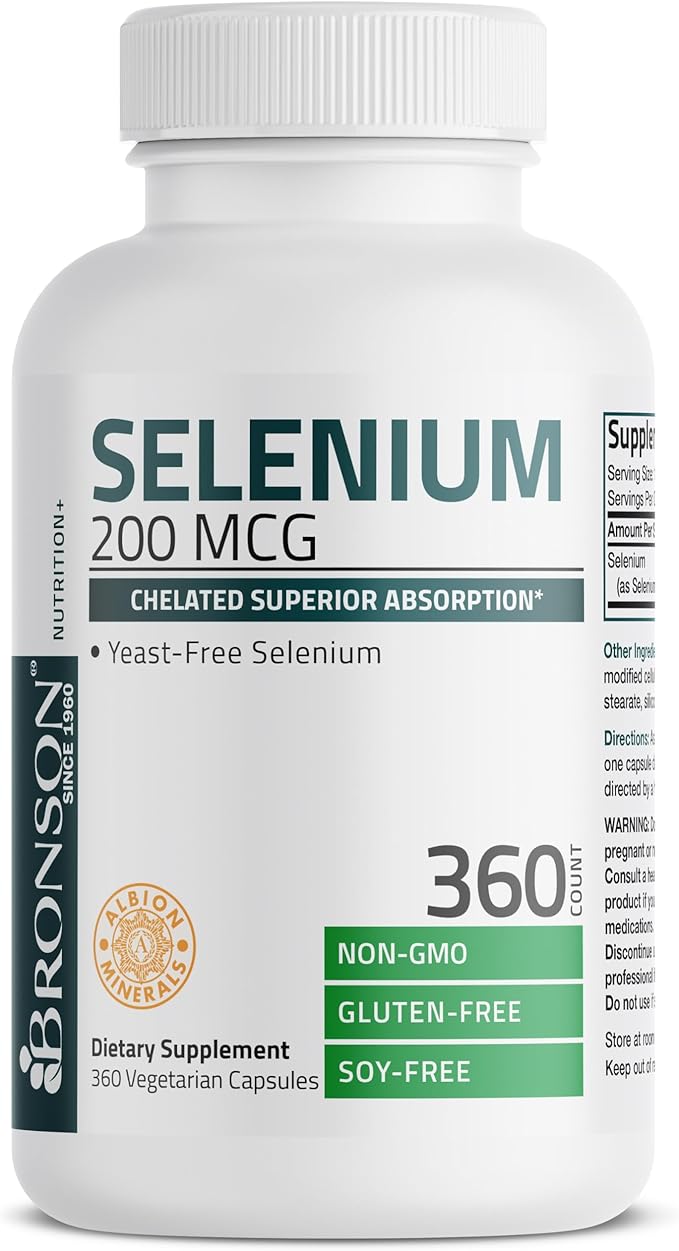 Bronson Selenium 200 mcg – Yeast Free Chelated Amino Acid Complex - Essential Trace Mineral with Superior Absorption, 360 Vegetarian Capsules