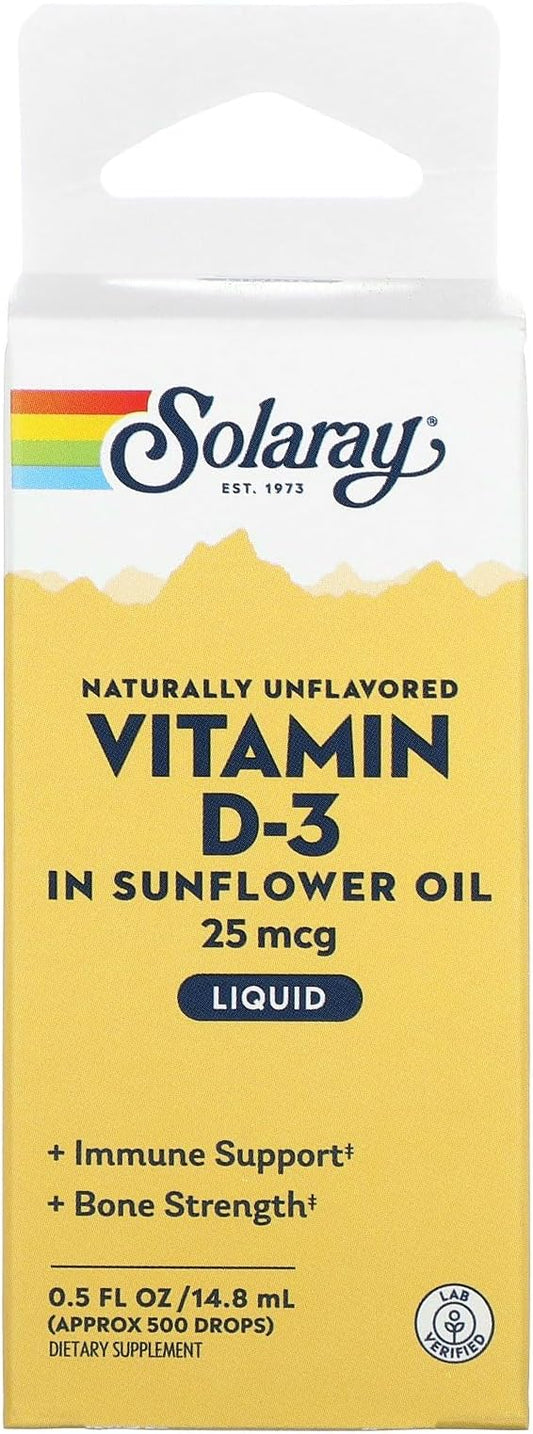 Solaray D3, Liquid, Unflavored (Carton) 1000IU | 0.5oz
