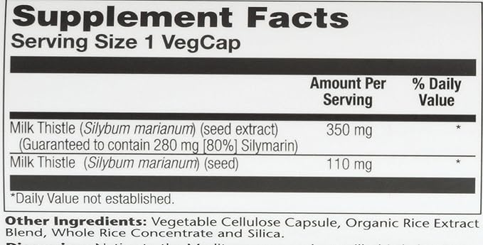 SOLARAY Milk Thistle Seed Extract 350 80% Silymarin, 60 Day 30 Servings, 30 VegCaps