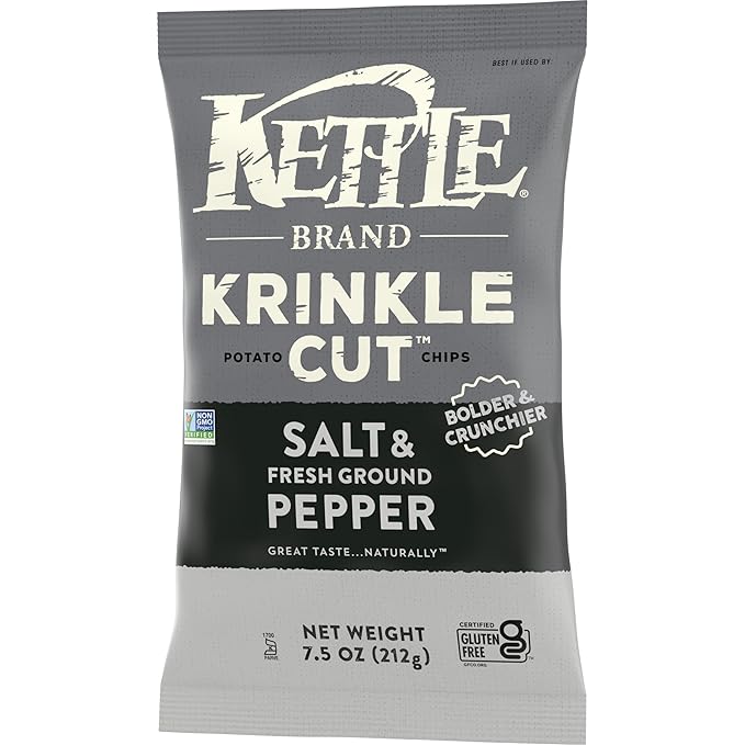 Kettle Brand Potato Chips, Krinkle Cut, Salt & Fresh Ground Pepper Kettle Chips, 7.5 oz Bag