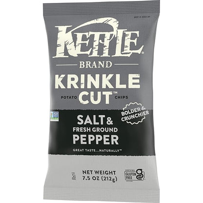 Kettle Brand Potato Chips, Krinkle Cut, Salt & Fresh Ground Pepper Kettle Chips, 7.5 oz Bag