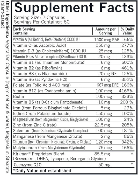 Kirkman 60 to 90 Men’s Multi-Vitamin 120 Vegetarian