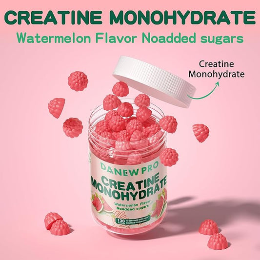Creatine Monohydrate Gummies 5000mg for Men & Women, Creatine Monohydrate for Muscle Strength, Muscle Builder, Energy Boost, Pre-Workout Supplement(120 Count)-Watermelon Flavor