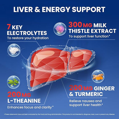Venture Pal Liver Cleanse Detox & Repair, Liver Support with Milk Thistle + Ginger & Turmeric + L-Theanine + 5 Vitamins & 7 Electrolytes, Rapid Rehydration & Weekend Recovery Powder Packets, 12 Sticks