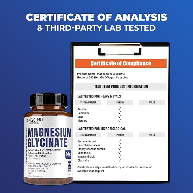 Premium Magnesium Glycinate 500mg Capsules High 250 Capsules
