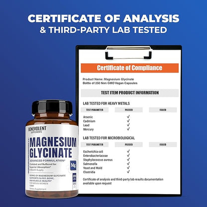 Premium Magnesium Glycinate 500mg Capsules High 250 Capsules