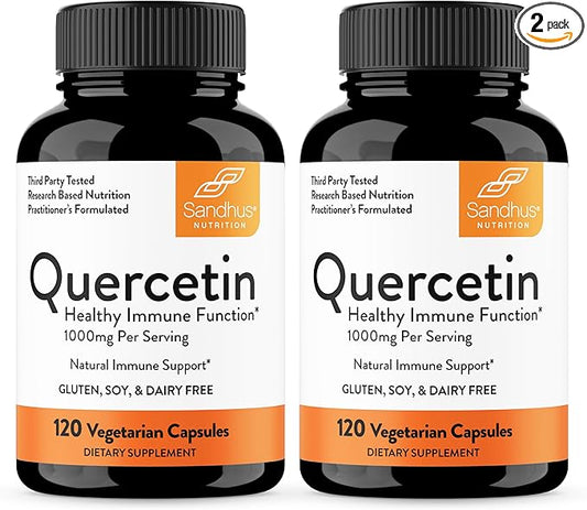 Sandhu's Quercetin Vegetarian Capsules Supplements 120 Count (Pack of 2) | Bioflavonoids for Immune Support & Respiratory Health, Seasonal Allergy Support | Quercitin for Men and Women