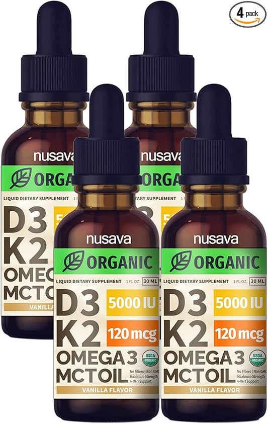 (4 Pack) Organic Vitamin D3 K2 3, 5000 5000 IU, 5000 IU, D3 for 4 Fl