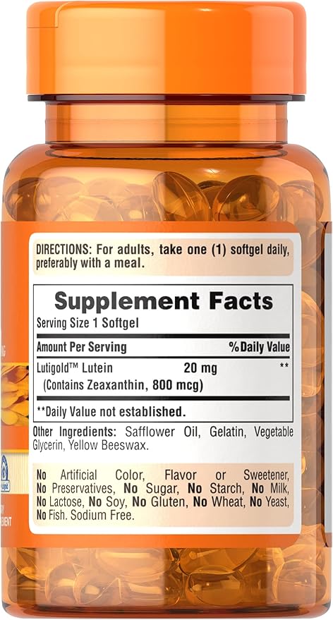 Puritan's Pride Lutein and Zeaxanthin Supplements 800mcg plus 20mg Once 240 Day 120 Count 2) (Package
