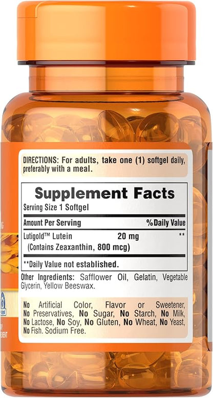 Puritan's Pride Lutein and Zeaxanthin Supplements 800mcg plus 20mg Once 240 Day 120 Count 2) (Package
