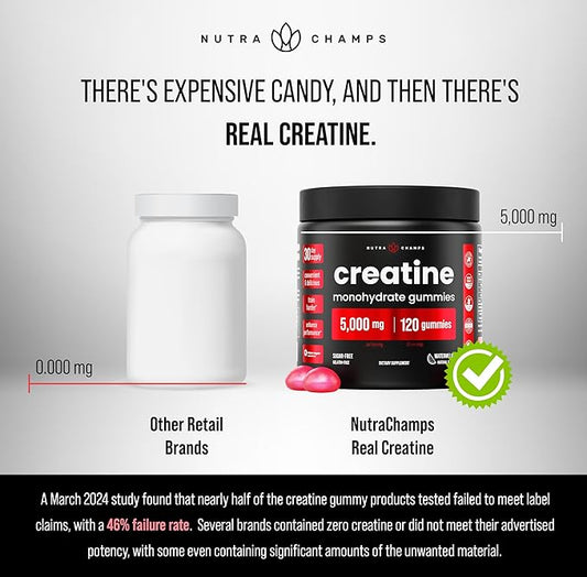 Creatine Gummies for Men & Women - 5g Sugar Free Chewable Creatine Monohydrate Gummies - Supports Protein Synthesis, Muscle Recovery & Workout Performance - 120 Creatine Gummy Chews