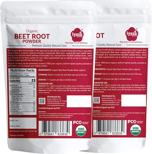 Iyasa Organic Beet Root Powder, Plant Based, Vegan, Gluten-Free, Beetroot Superfood, Nitric Oxide Boost, Pre Post Workout Supplement, Baking and Cooking 1 lb 16 oz 453 gm
