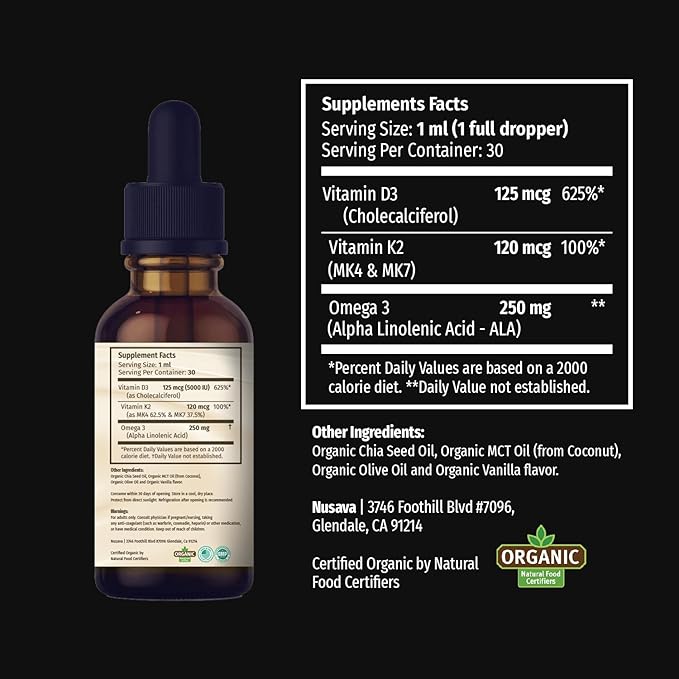 (4 Pack) Organic Vitamin D3 K2 3, 5000 5000 IU, 5000 IU, D3 for 4 Fl
