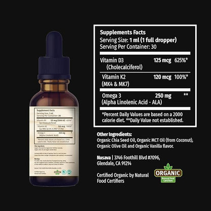 (4 Pack) Organic Vitamin D3 K2 3, 5000 5000 IU, 5000 IU, D3 for 4 Fl