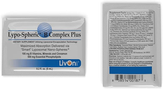 Lypo–Spheric B Complex Plus – 30 Packets – 195 mg B Vitamins, Minerals & Cinnamon Per Packet – Liposome Encapsulated for Improved Absorption – 100% Non–GMO