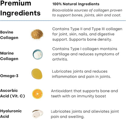 Collagen Puptides - Collagen for Dogs | Premium Dog Joint Support | Great for Senior & Adult Dogs. Premium Bovine, Marine Collagen, Omega 3s. Tasty Steak Collagen Chews for Dogs