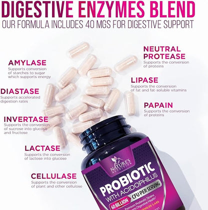 Probiotics 60 Billion CFU per Serving - 10 Strains + Prebiotics - Immune, Digestive & Gut Health Support, Supports Occasional Constipation, Gas & Bloating for Women & Men, Shelf Stable - 180 Capsules