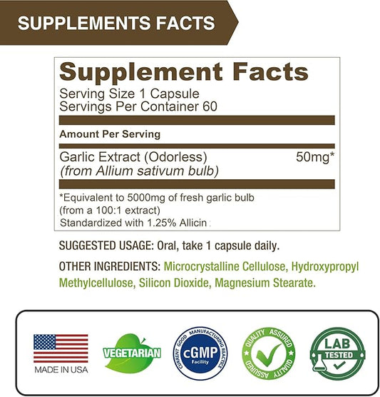 Lovita Odorless Garlic Extract 5000mg | 1.25% Allicin 60 Vegetarian (10 Months 5)