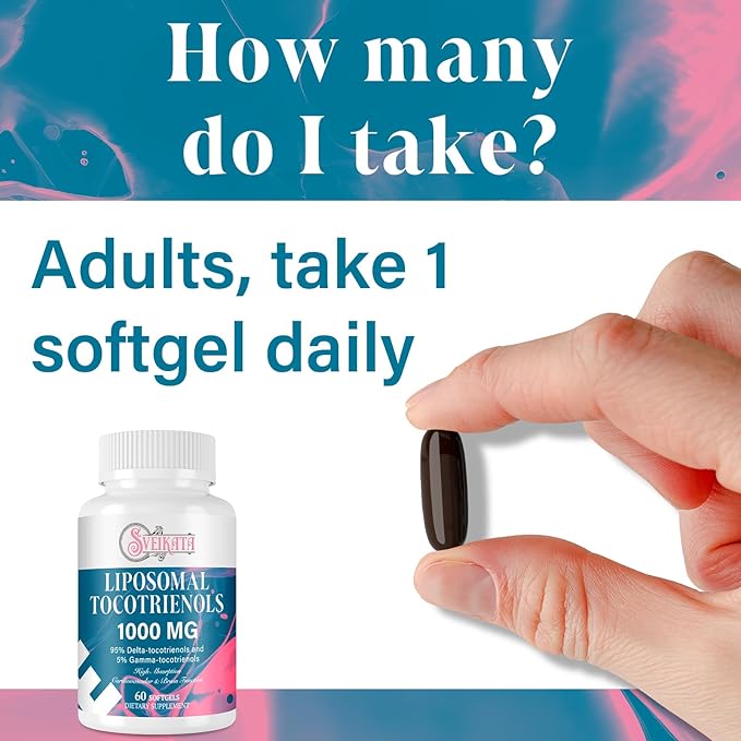 Liposomal Tocotrienols Supplement 1000mg, Vitamin E, 95% Delta-tocotrienols, 5% Gamma-tocotrienols 60 Softgels （2 Bottle）