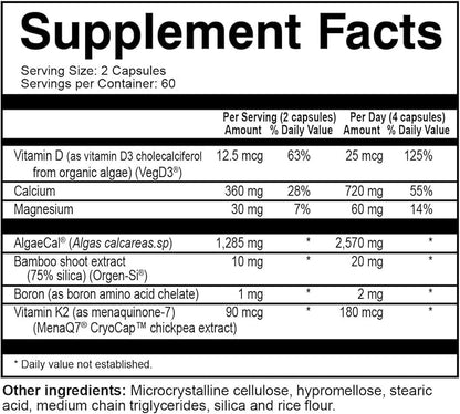 NatureCity True-Osteo Plant-Based Supplement for Bone Strength | AlgaeCal Calcium & Magnesium, Plant-Based Vitamin D3, Vitamin K2, Silicon| Gentle on Stomach (240 Capsules)