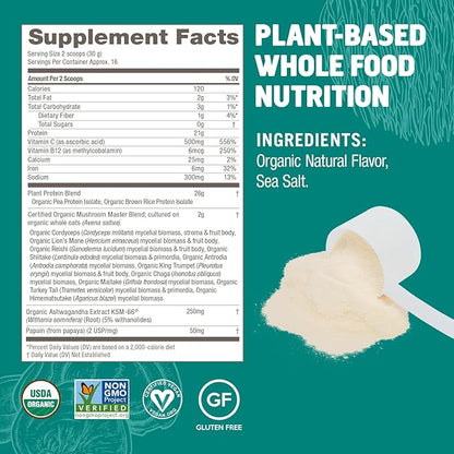 OM MUSHROOM SUPERFOOD Master Blend Mushroom Plant-Based Protein, 17.07 oz, 16 Servings Unsweetened Original